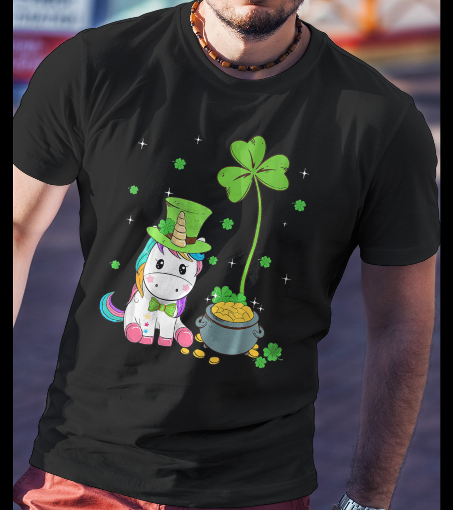 Shamrock Leprechaun Unicorn St Patricks Pot Of Gold T-Shirt