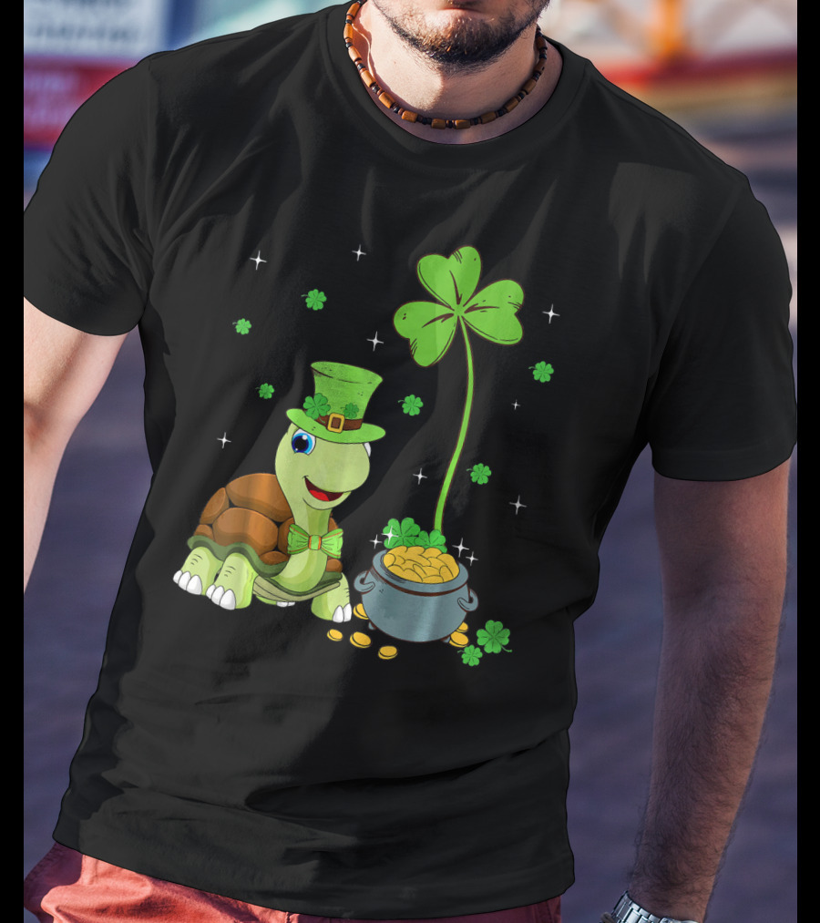 Shamrock Turtle With Leprechaun Hat And Pot Of Gold St Patricks T-Shirt