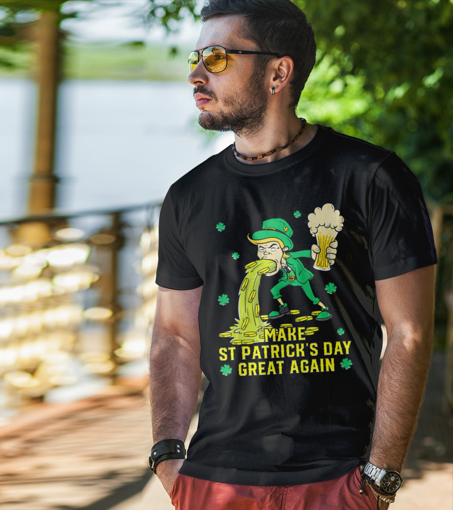 Make St Patrick's Day Great Again Leprechaun With Beer And Gold Coins T-Shirt