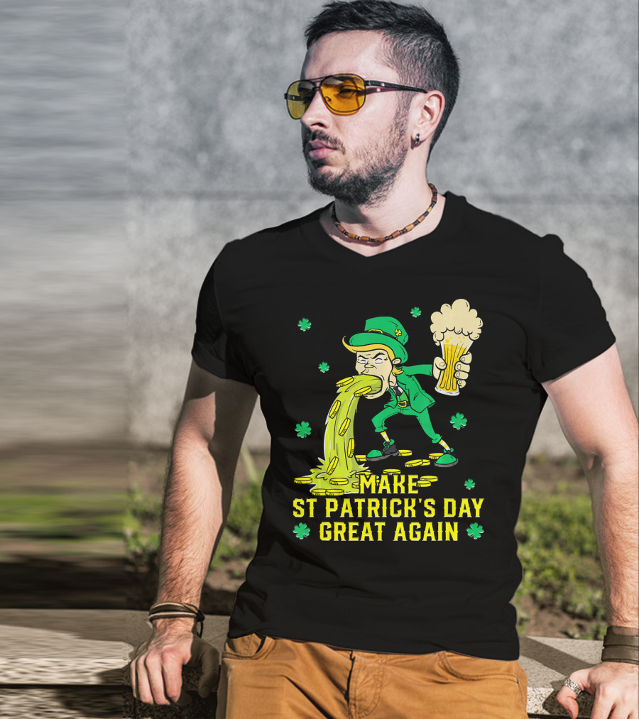 Make St Patrick's Day Great Again Leprechaun With Beer And Gold Coins T-Shirt
