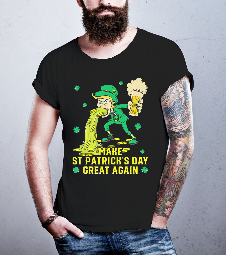 Make St Patrick's Day Great Again Leprechaun With Beer And Gold Coins T-Shirt