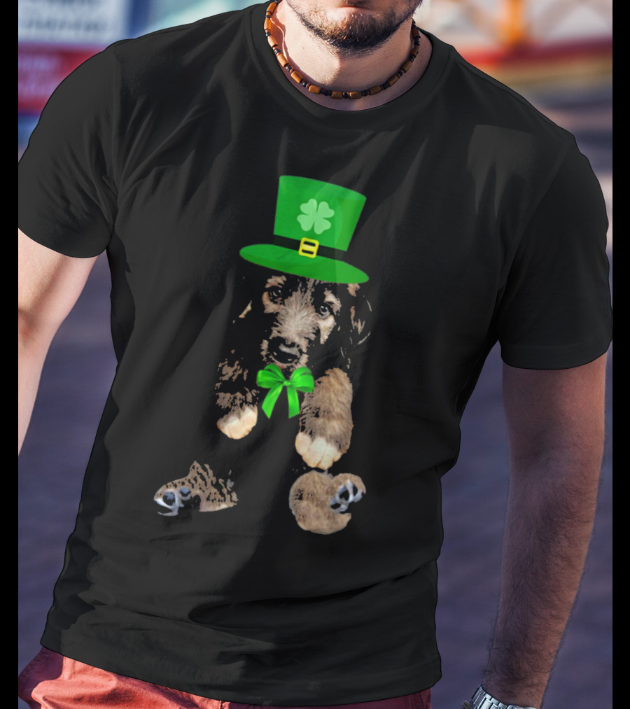 Irish Wolfhound Puppy With Leprechaun Hat And Shamrock Bow For St. Patrick's Day T-Shirt