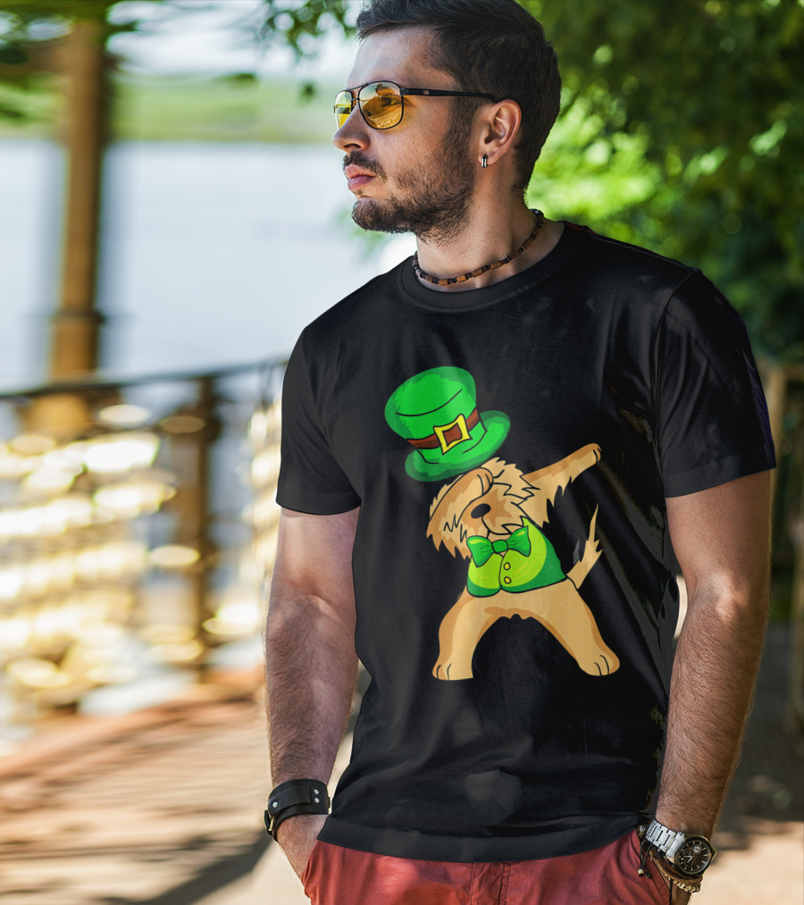 Dabbing Leprechaun Kids Irish Terrier St. Patrick's Day Dog Bow Tie T-Shirt