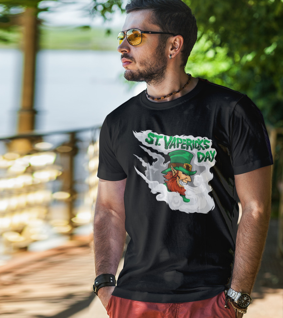St. Vapericks Day With Vaping Leprechaun And Smoke Swirls T-Shirt