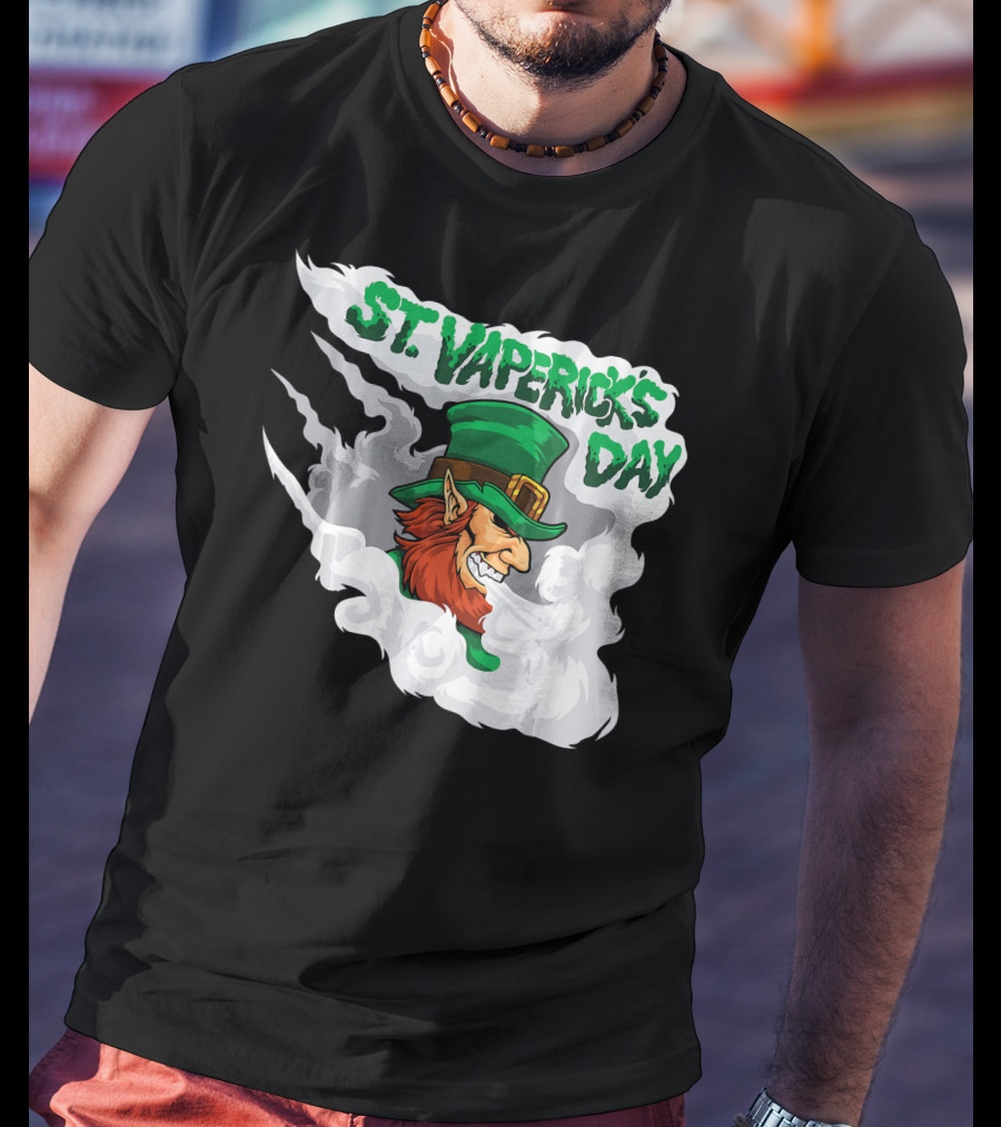 St. Vapericks Day With Vaping Leprechaun And Smoke Swirls T-Shirt