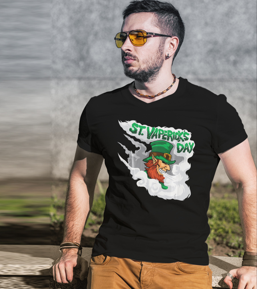 St. Vapericks Day With Vaping Leprechaun And Smoke Swirls T-Shirt
