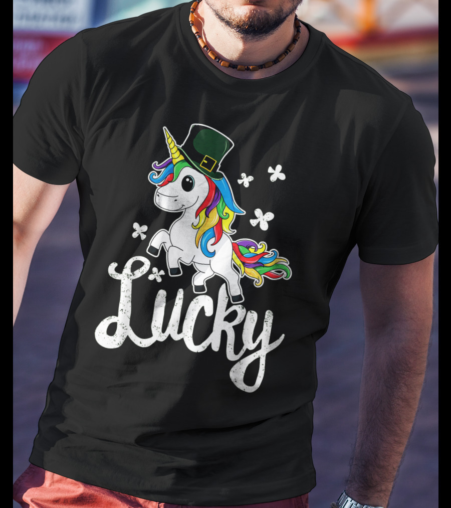 Lucky Unicorn Rainbow Shamrock Hat T-Shirt