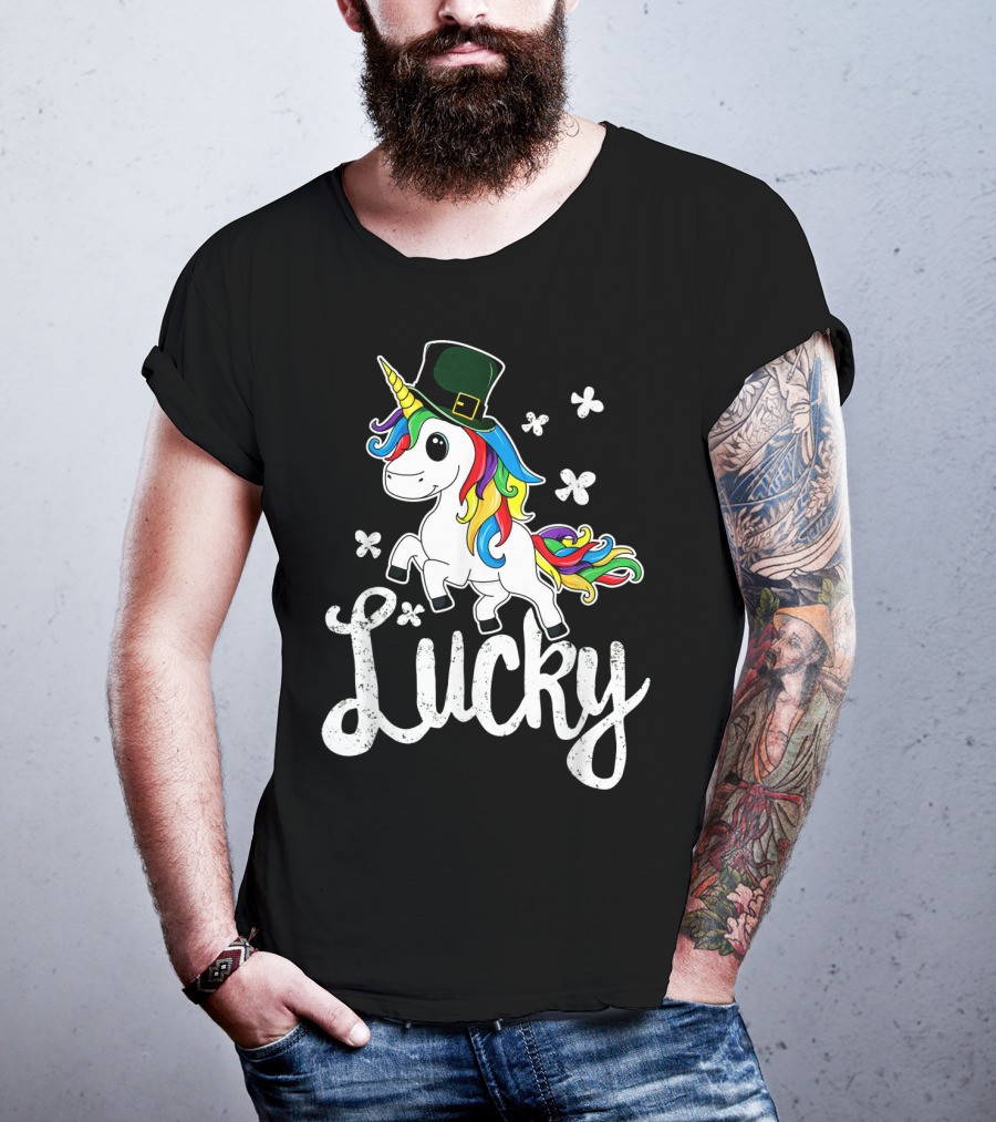 Lucky Unicorn Rainbow Shamrock Hat T-Shirt