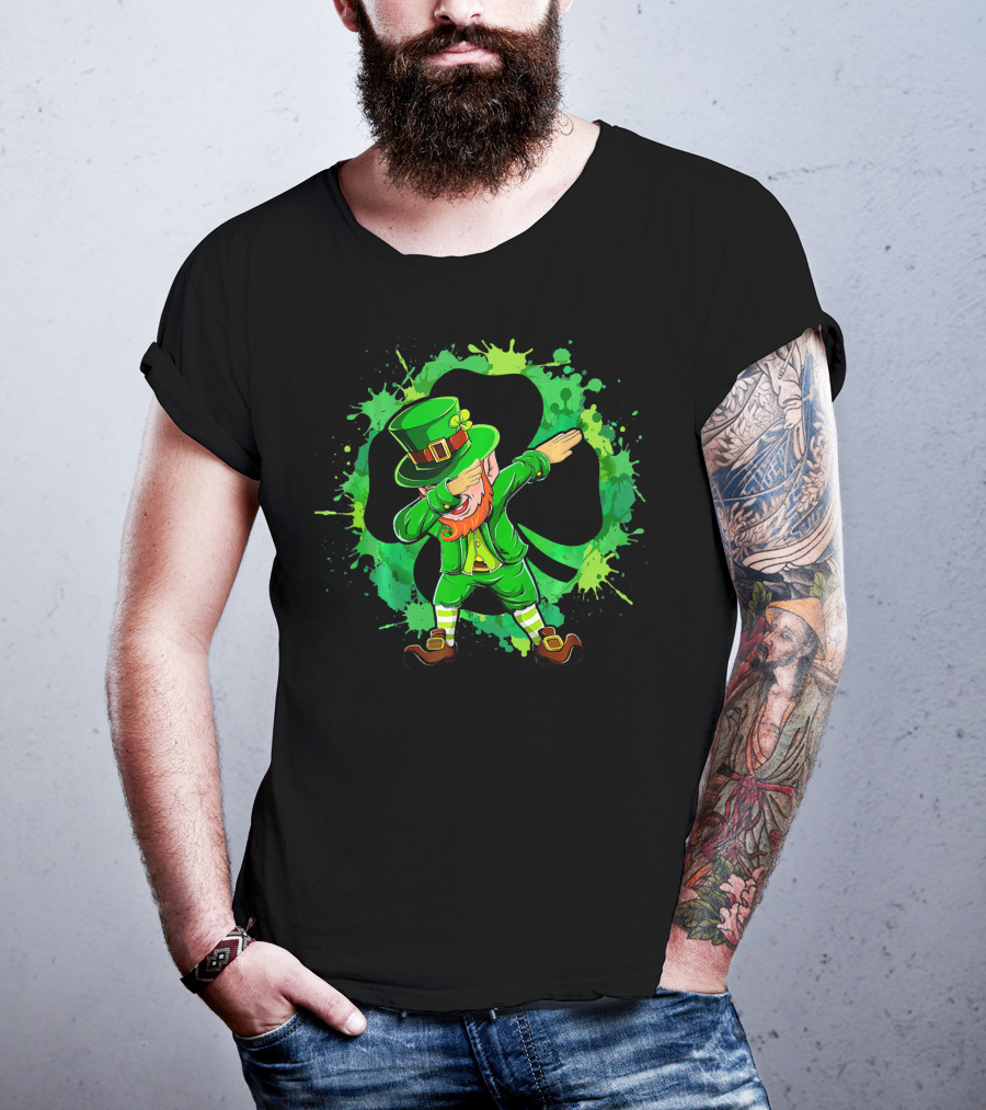 Dabbing Leprechaun Funny Dab St Patricks Shamrock Green Splatter T-Shirt