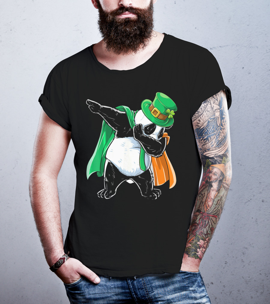 Dabbing Panda St Patricks Day Irish Flag Hat Shamrock T-Shirt