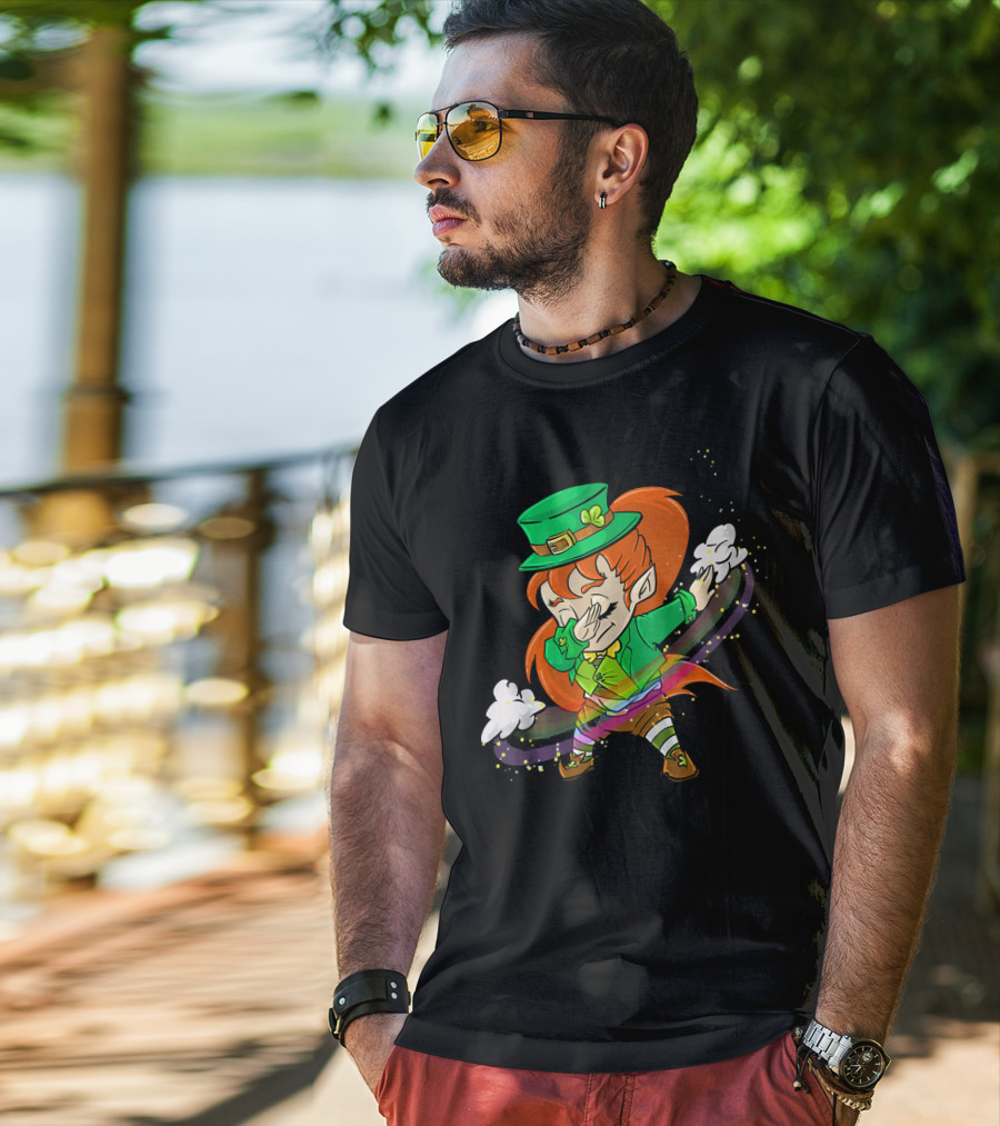 Dabbing Leprechaun Girl With Green Hat And Rainbow Magic T-Shirt