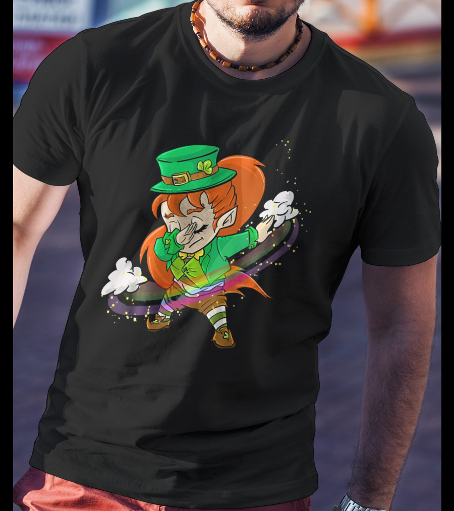 Dabbing Leprechaun Girl With Green Hat And Rainbow Magic T-Shirt