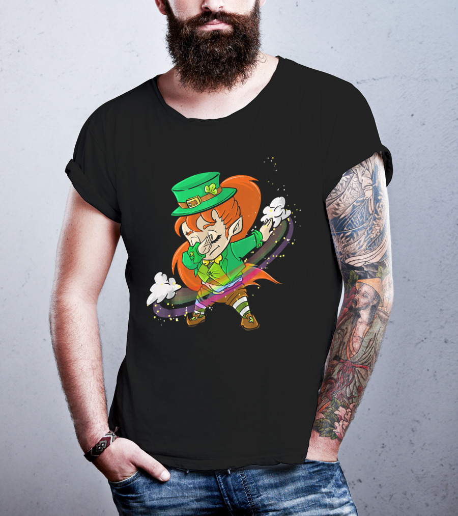 Dabbing Leprechaun Girl With Green Hat And Rainbow Magic T-Shirt
