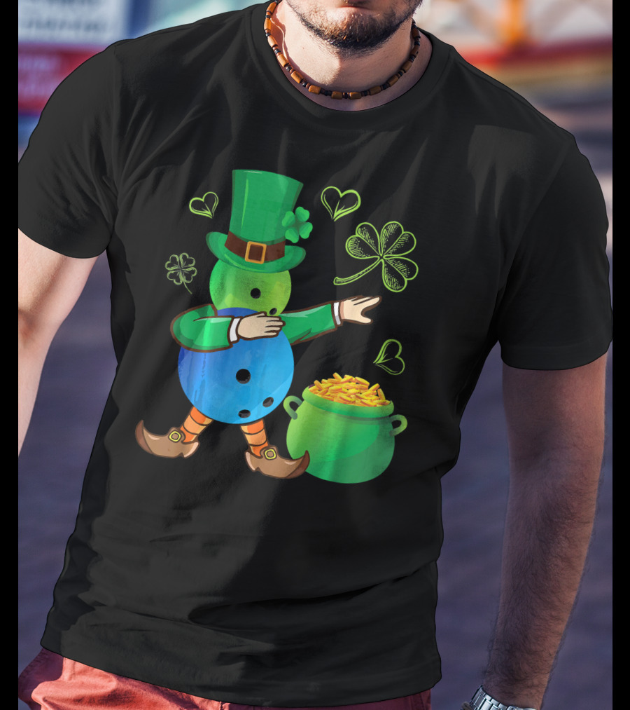 Pooling Leprechaun Dabbing With Gold Pot And Shamrocks T-Shirt