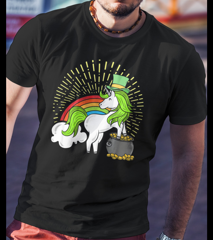 St Patricks Day Unicorn Shamrock Rainbow Pot Of Gold T-Shirt