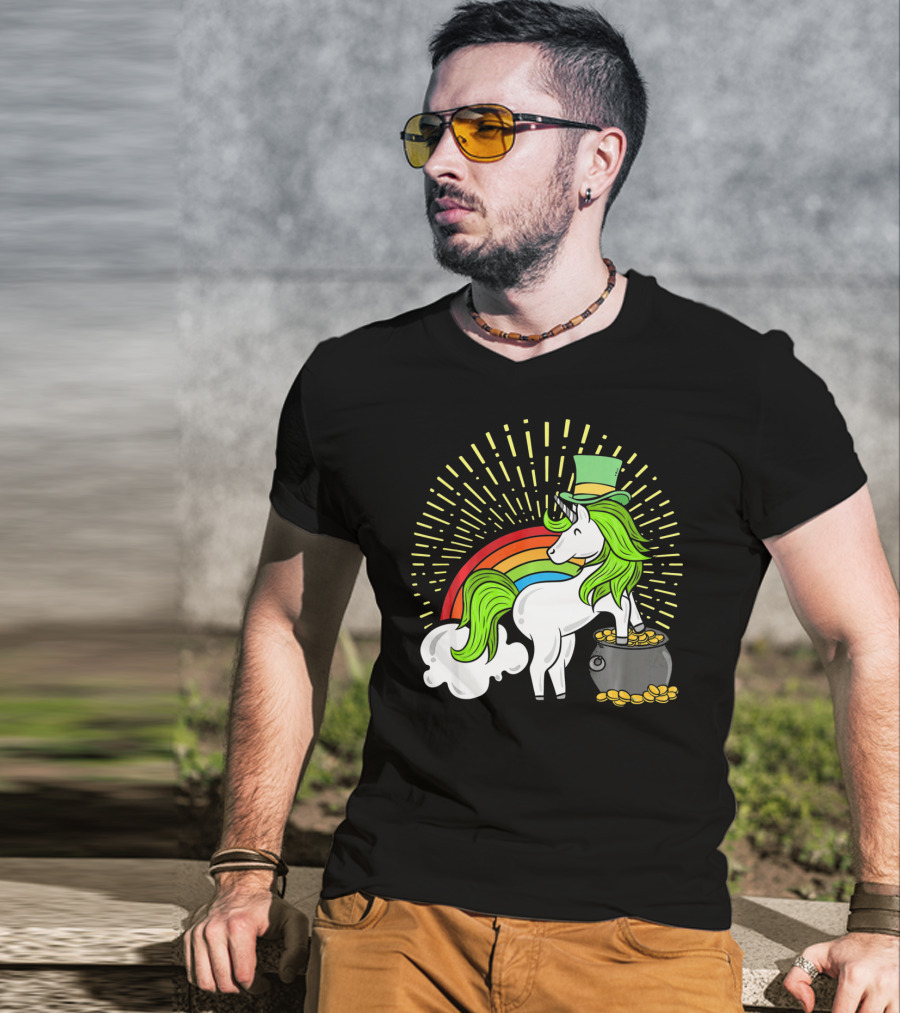 St Patricks Day Unicorn Shamrock Rainbow Pot Of Gold T-Shirt