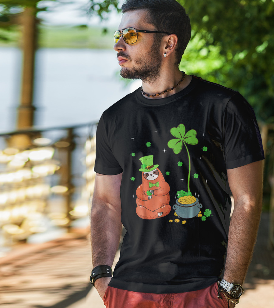 Shamrock Leprechaun Sloth Pot Of Gold St Patricks T-Shirt