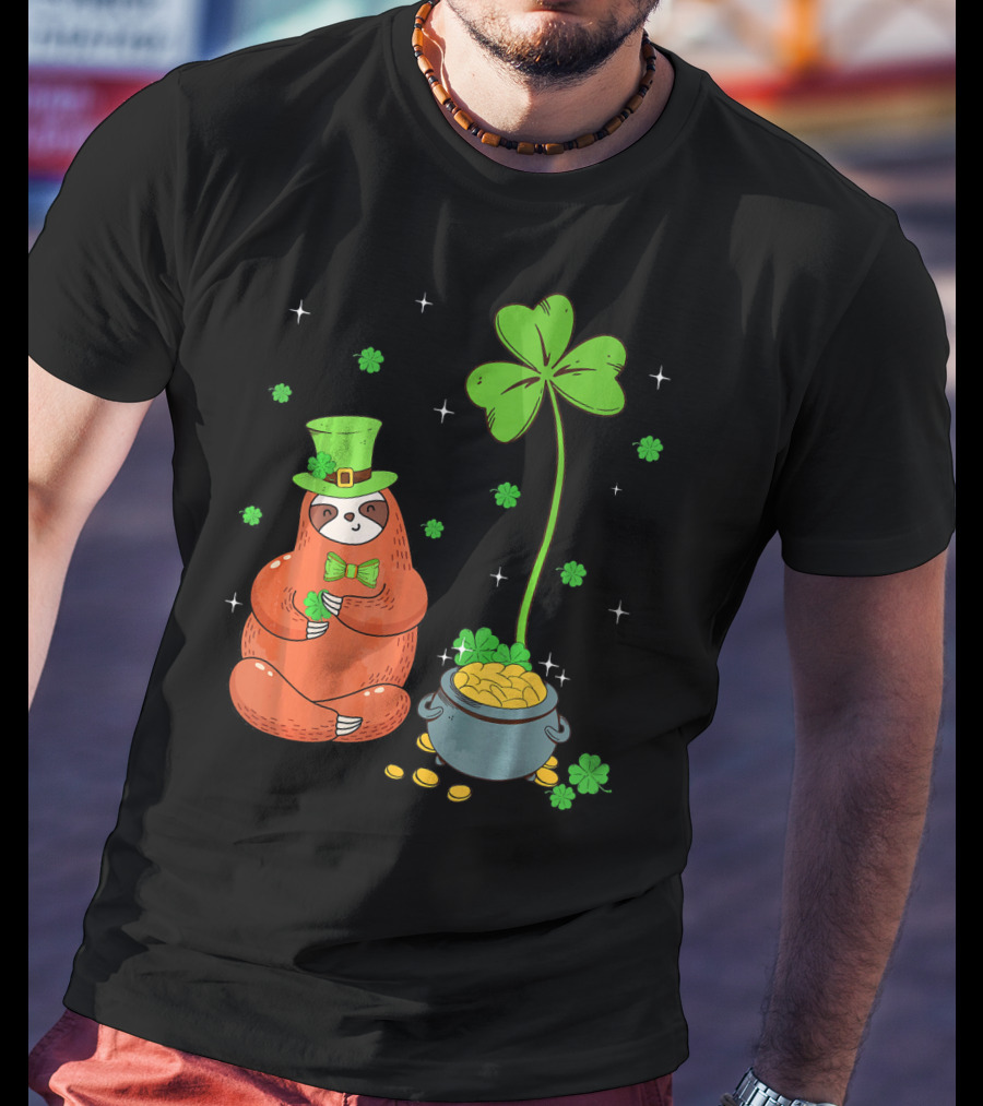 Shamrock Leprechaun Sloth Pot Of Gold St Patricks T-Shirt