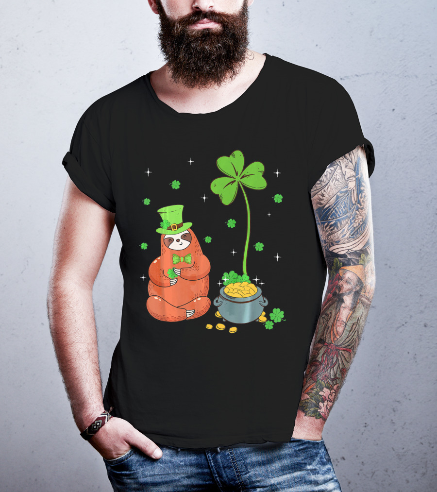 Shamrock Leprechaun Sloth Pot Of Gold St Patricks T-Shirt