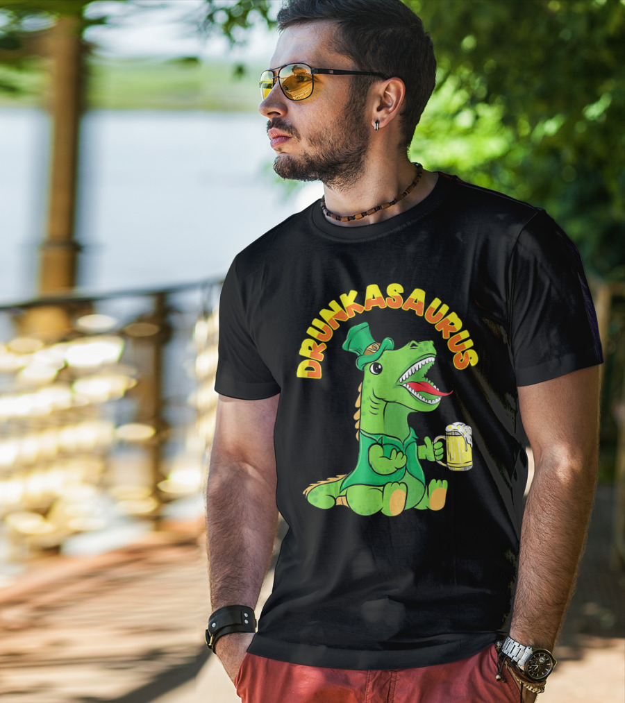 Drunkasaurus Leprechaun Dinosaur With Beer Drink T-Shirt