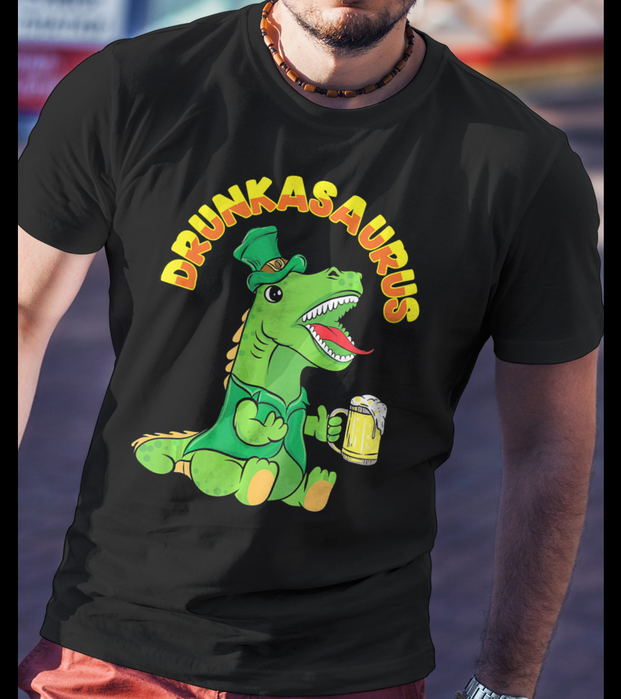 Drunkasaurus Leprechaun Dinosaur With Beer Drink T-Shirt