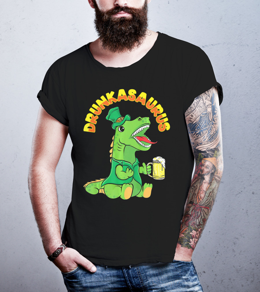 Drunkasaurus Leprechaun Dinosaur With Beer Drink T-Shirt