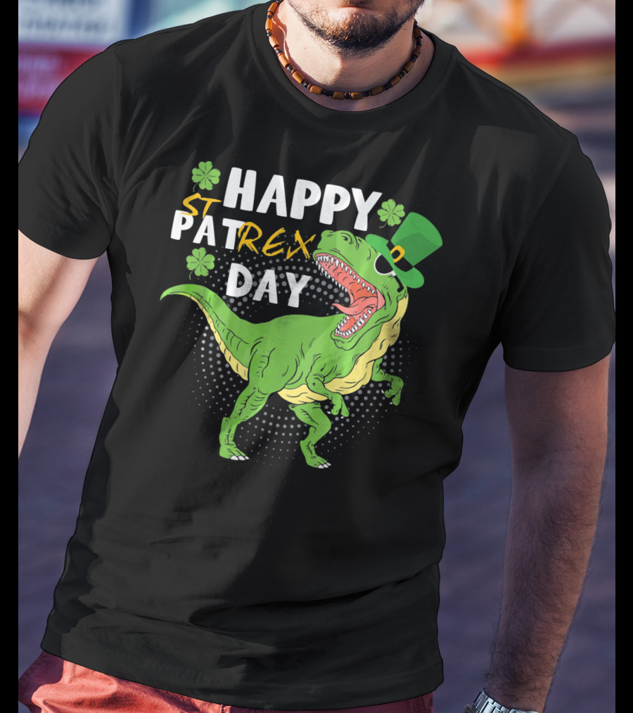 Happy St. Patrex Day Dinosaur With Shamrocks T-Shirt
