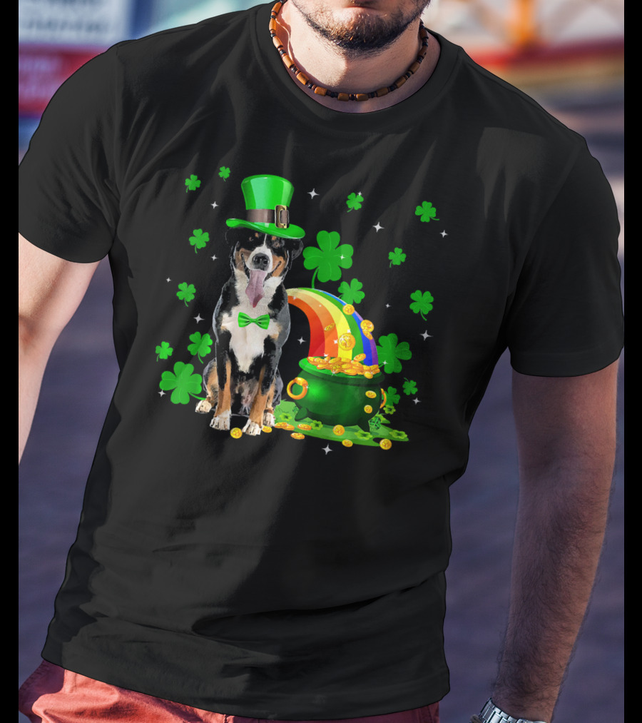 Leprechaun Appenzeller Sennenhund St Patrick's Day Rainbow Pot Of Gold Shamrocks T-Shirt