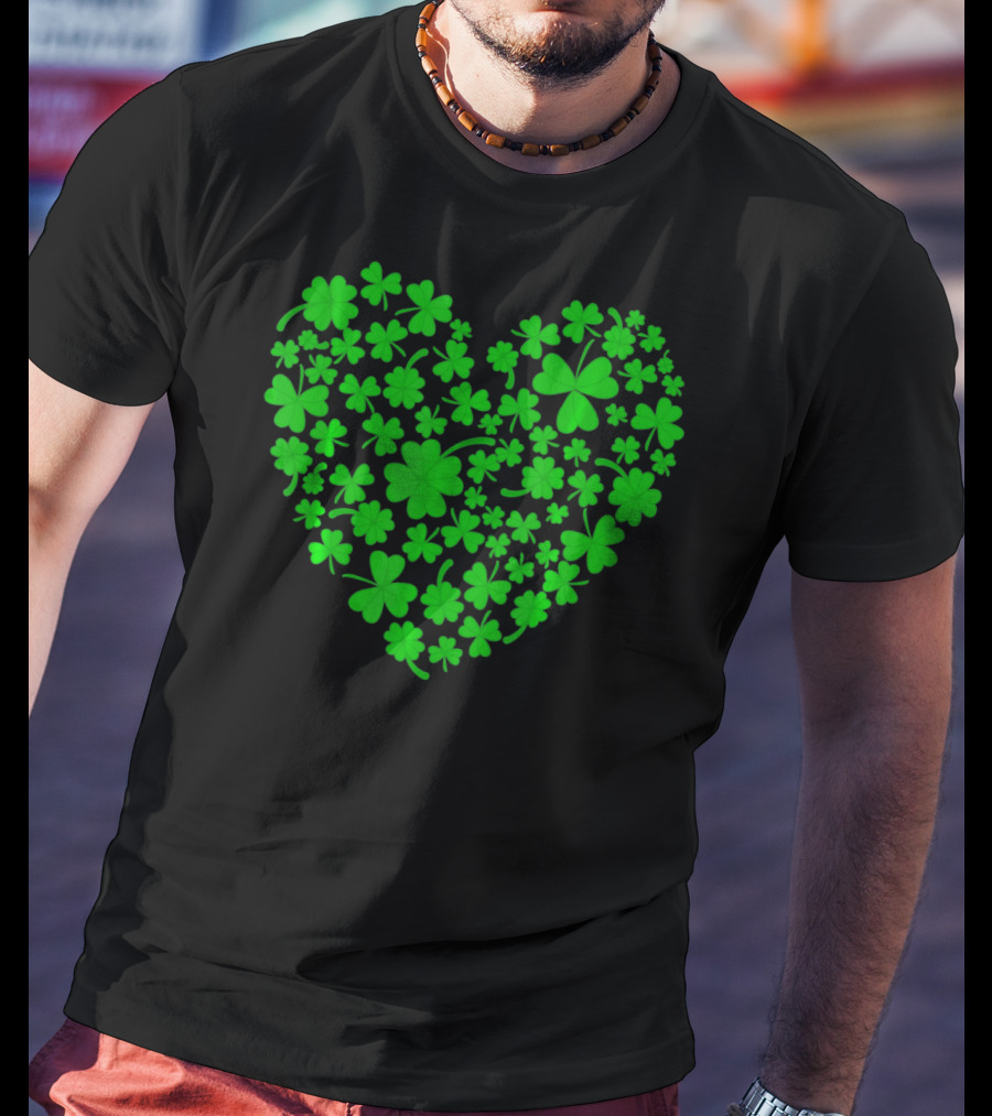 Irish Heart Shape Made Of Green Shamrocks T-Shirt