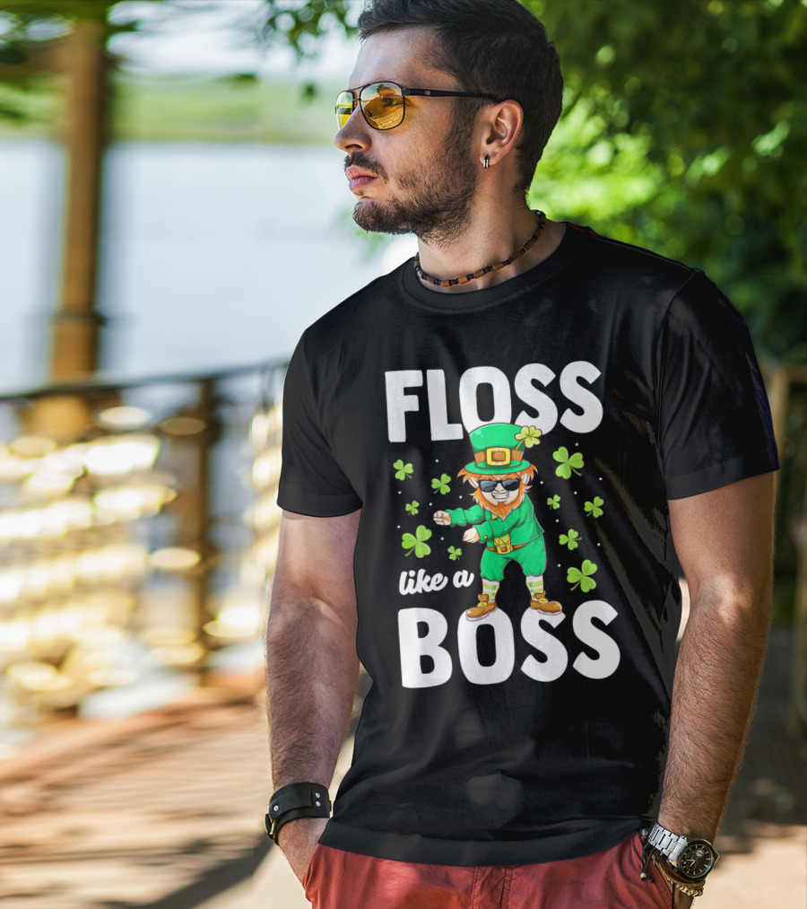 Floss Like A Boss Leprechaun Dance With Shamrocks T-Shirt