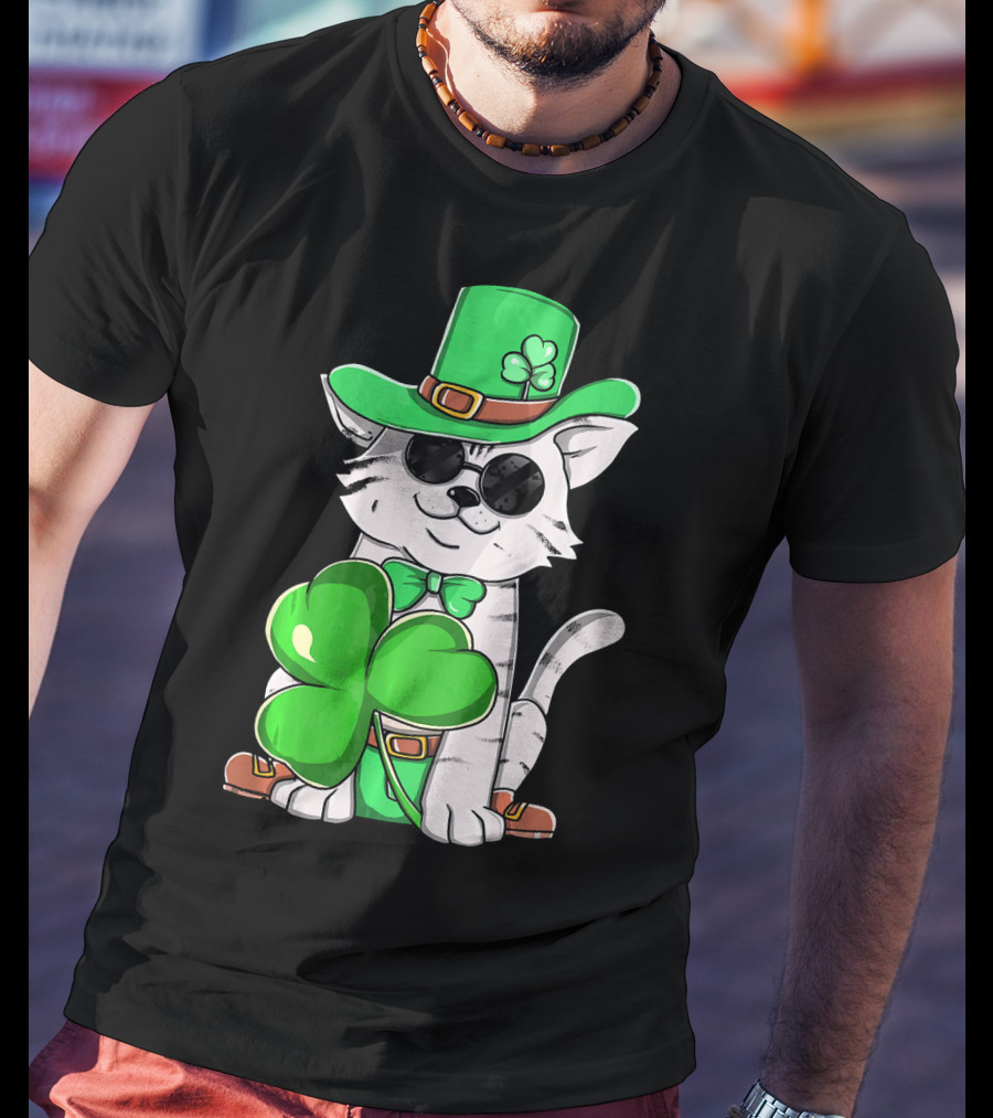 Leprechaun Cat Shamrock Irish St Pat Day Kitty T-Shirt