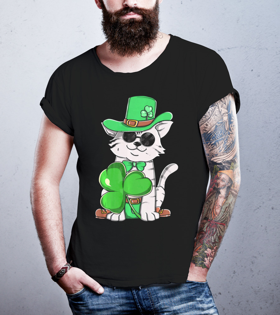 Leprechaun Cat Shamrock Irish St Pat Day Kitty T-Shirt