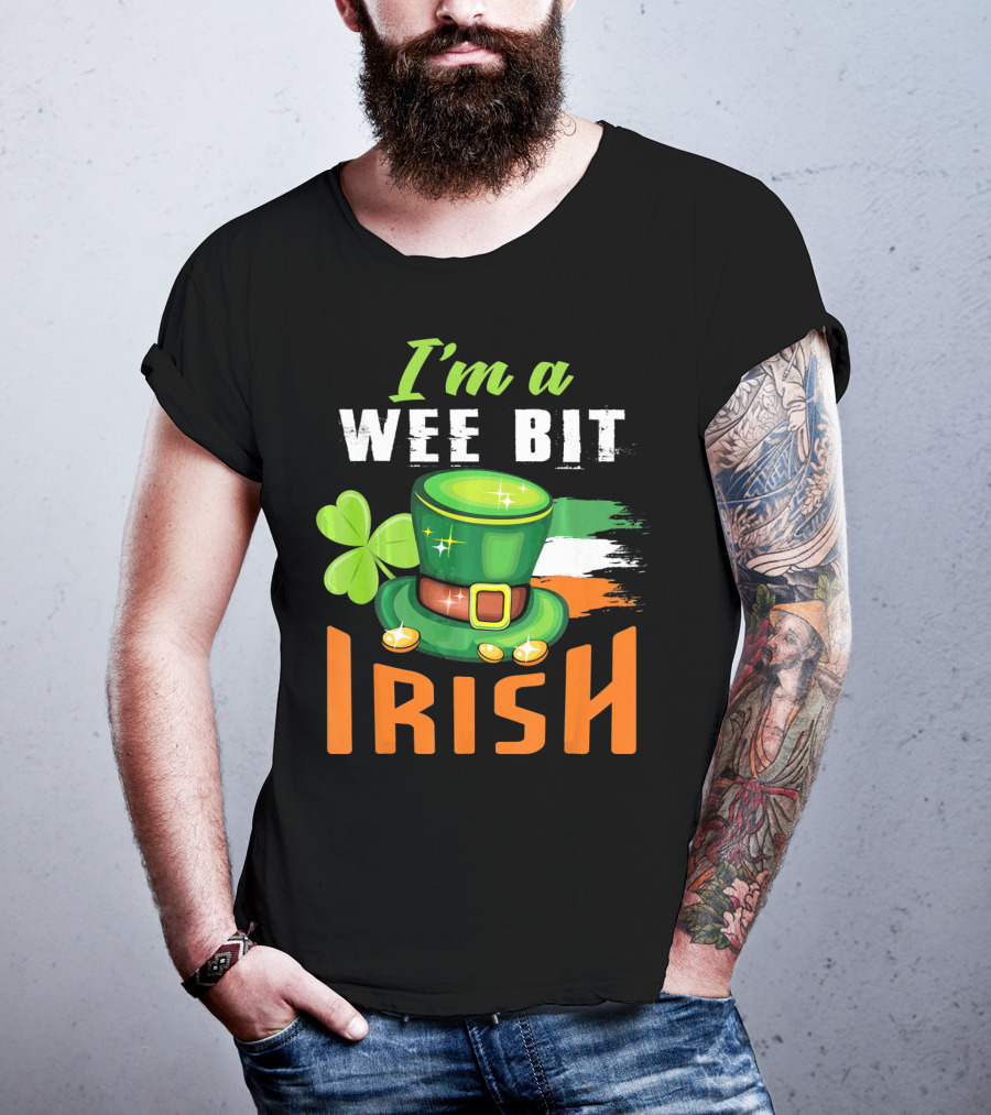 I'm A Wee Bit Irish Shamrock Hat And Flag St. Patrick's Day T-Shirt