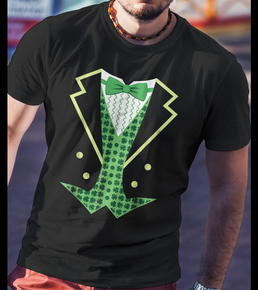 Leprechaun Costume Vintage Tuxedo Clover Bow Tie T-Shirt