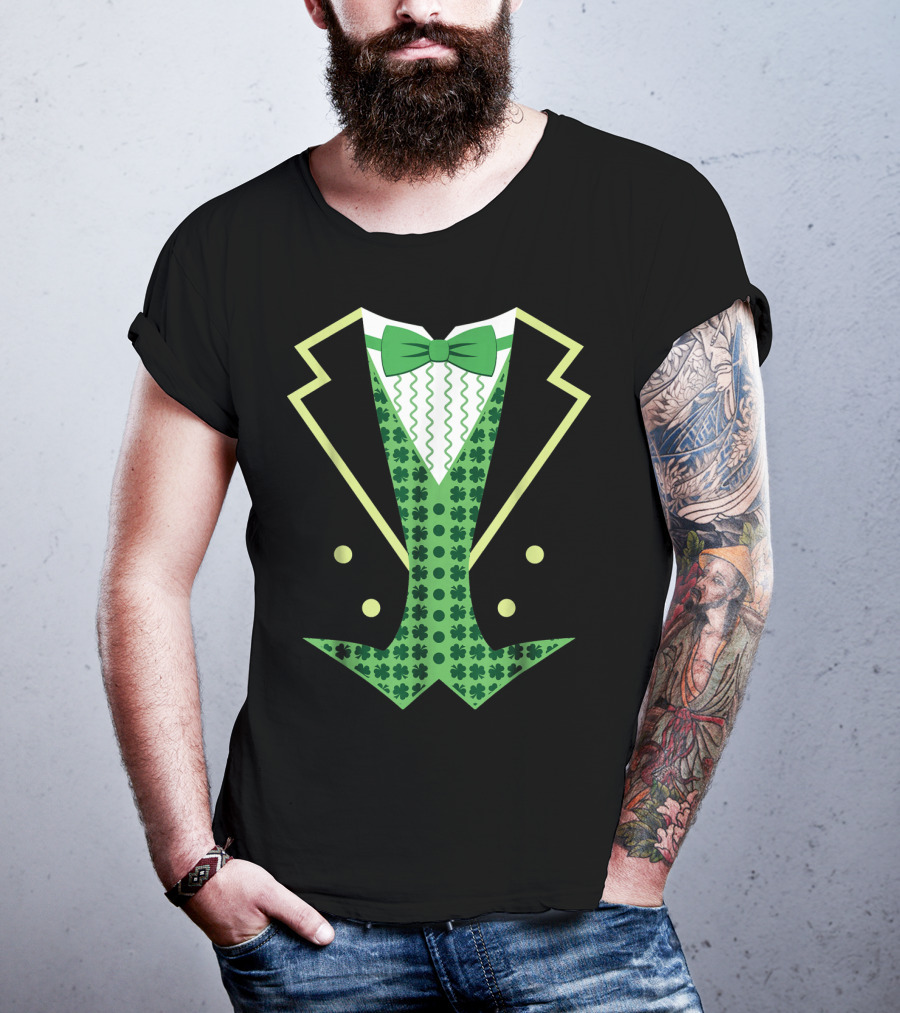 Leprechaun Costume Vintage Tuxedo Clover Bow Tie T-Shirt