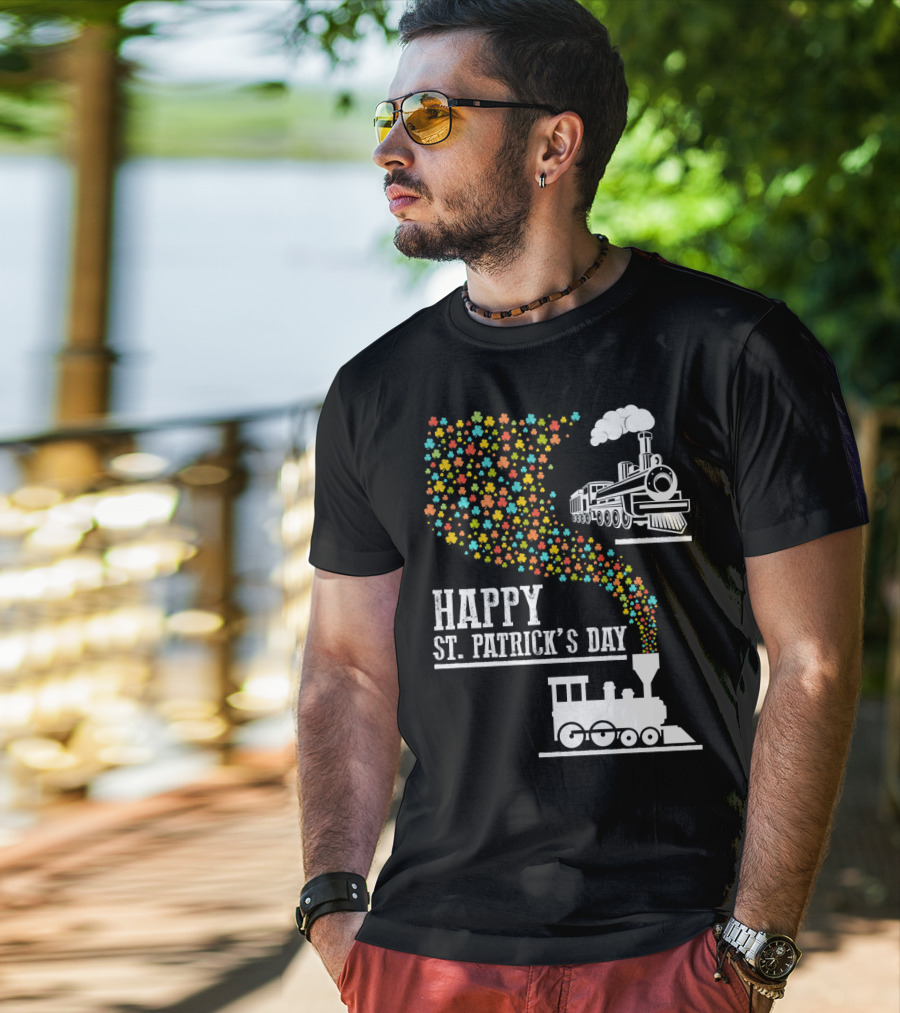 Happy St Patrick's Day Irish Shamrock Train Steam Puff T-Shirt