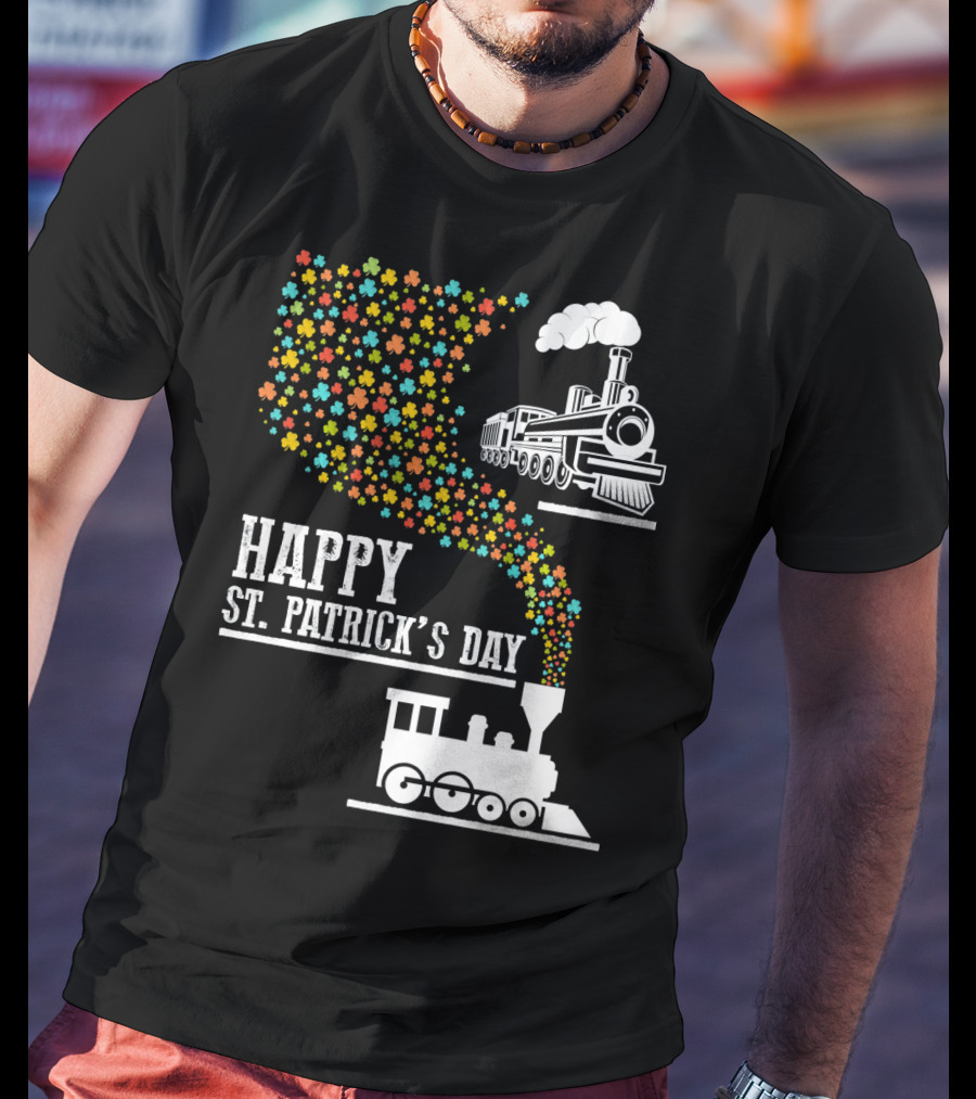 Happy St Patrick's Day Irish Shamrock Train Steam Puff T-Shirt