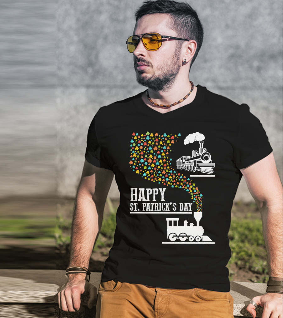 Happy St Patrick's Day Irish Shamrock Train Steam Puff T-Shirt