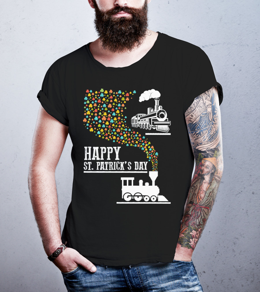 Happy St Patrick's Day Irish Shamrock Train Steam Puff T-Shirt