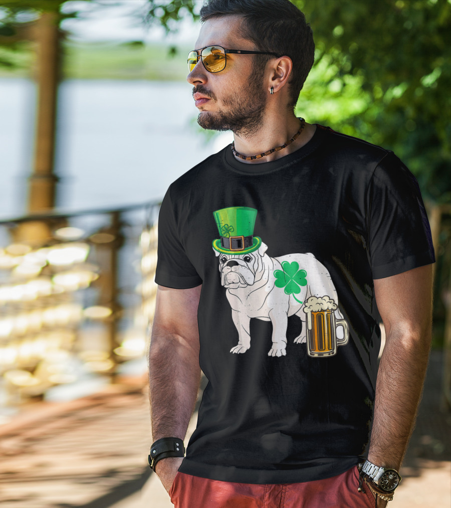 Bulldog Shamrock St Patricks Day Beer Hat T-Shirt