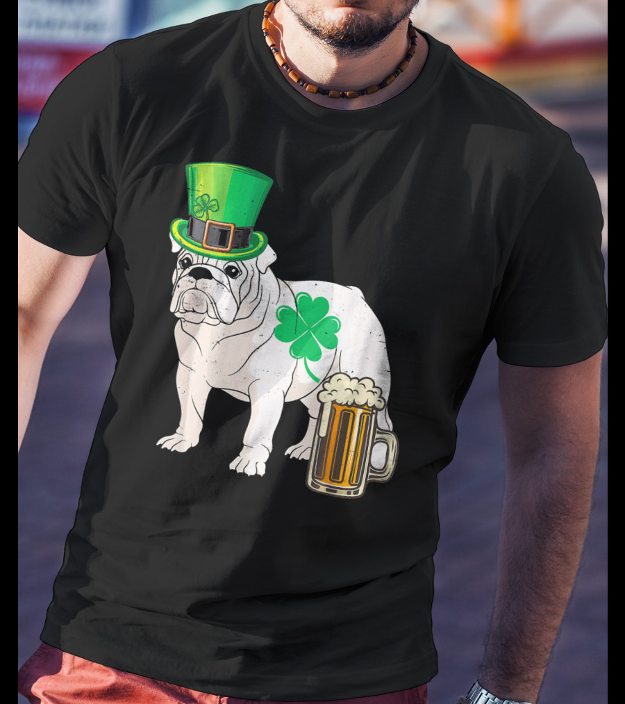 Bulldog Shamrock St Patricks Day Beer Hat T-Shirt