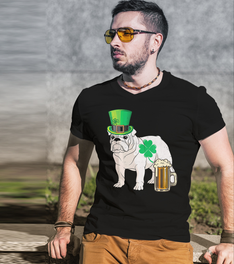 Bulldog Shamrock St Patricks Day Beer Hat T-Shirt