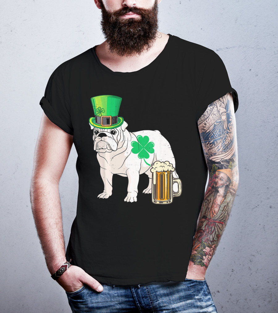 Bulldog Shamrock St Patricks Day Beer Hat T-Shirt