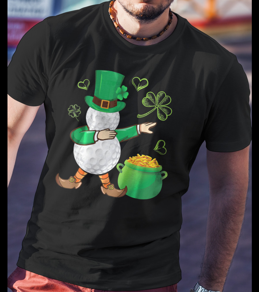 Golf Leprechaun Dabbing With Gold Shamrock And Pot Of Gold T-Shirt