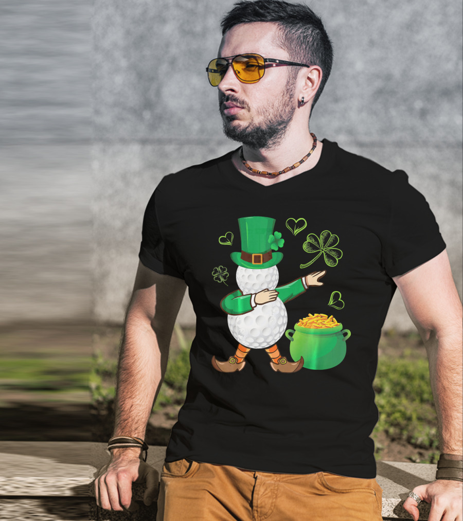 Golf Leprechaun Dabbing With Gold Shamrock And Pot Of Gold T-Shirt
