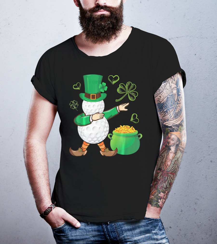 Golf Leprechaun Dabbing With Gold Shamrock And Pot Of Gold T-Shirt