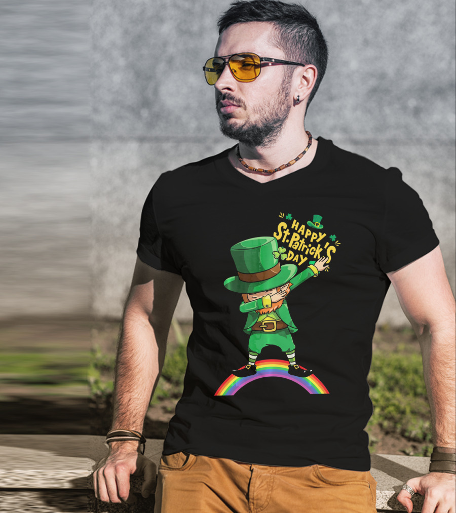 Happy St. Patrick's Day Leprechaun Dab On Rainbow T-Shirt