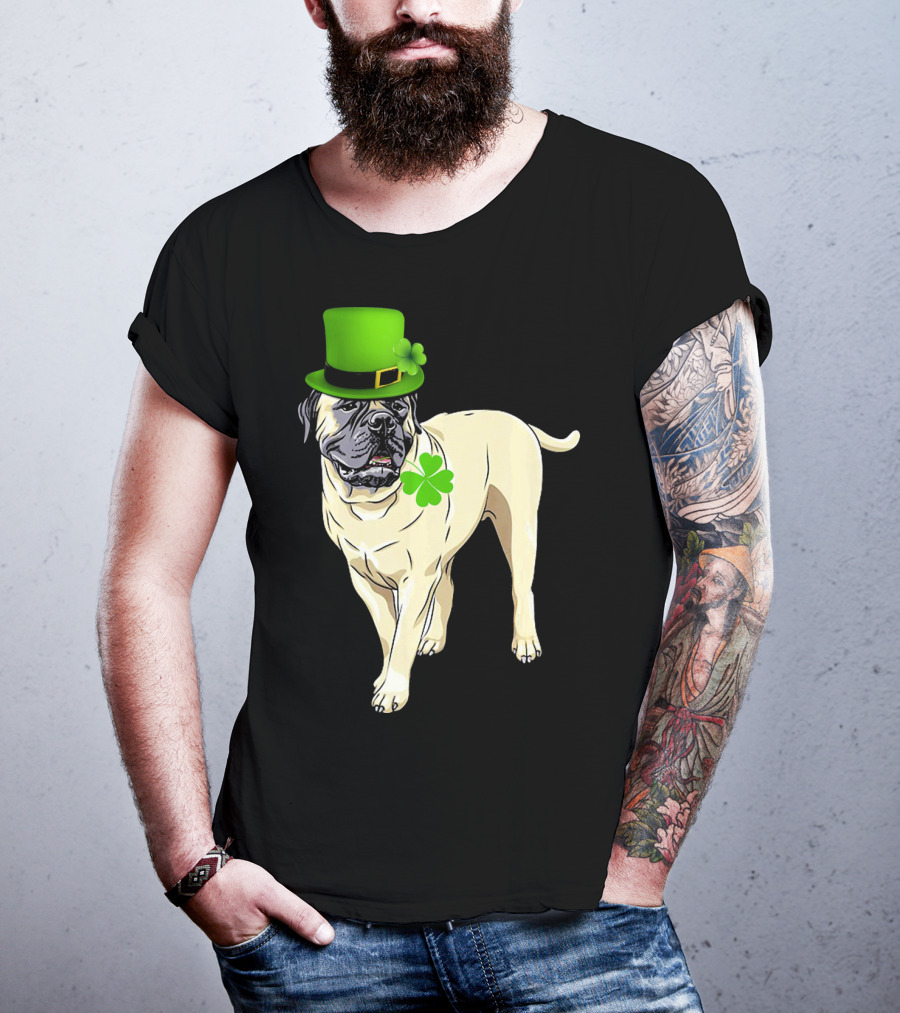 St Patricks Day BullMastiff Dog Irish Shamrock Hat T-Shirt