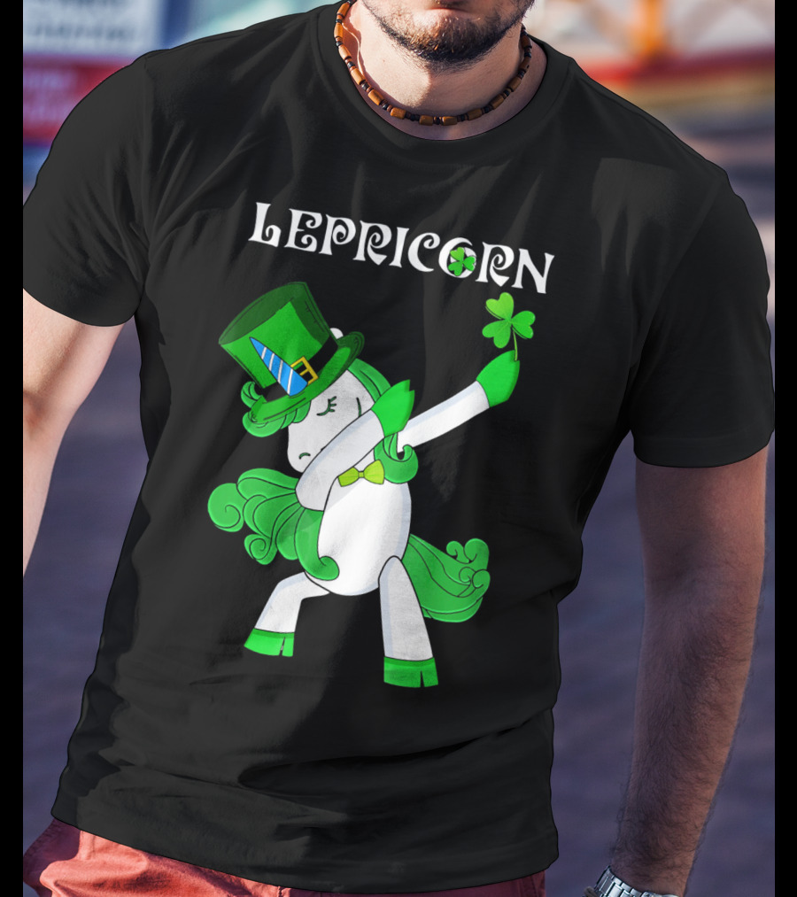 Lepricorn Funny Dabbing Cute Irish Unicorn With Shamrock T-Shirt