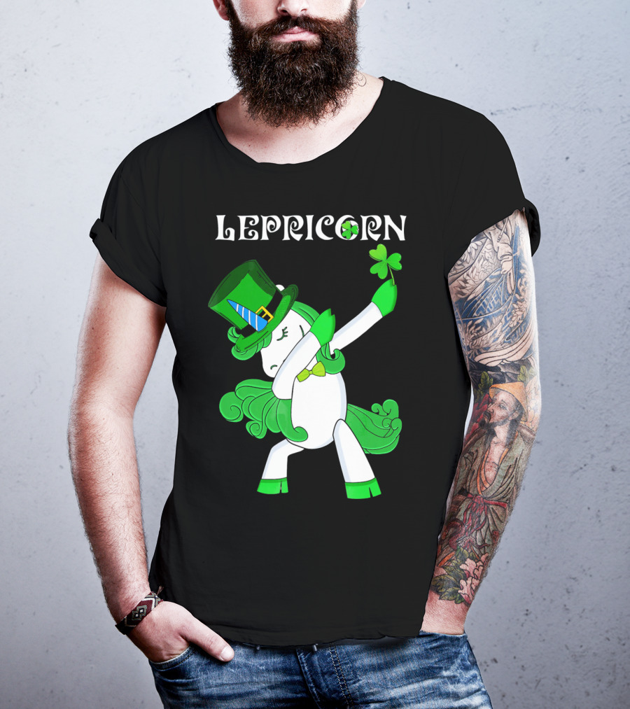 Lepricorn Funny Dabbing Cute Irish Unicorn With Shamrock T-Shirt